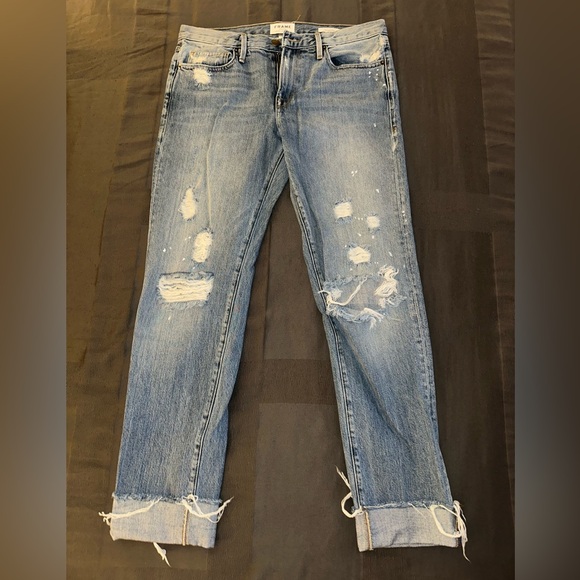 Frame Denim Distressed & Painted L’Homme Slim Blue Denim Jeans 31W - Picture 1 of 7